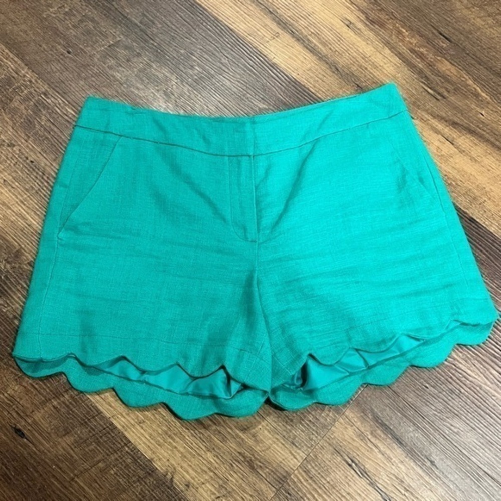 Alice Collection linen shorts womens size 4 scalloped hem vibrant‎ Kelly green